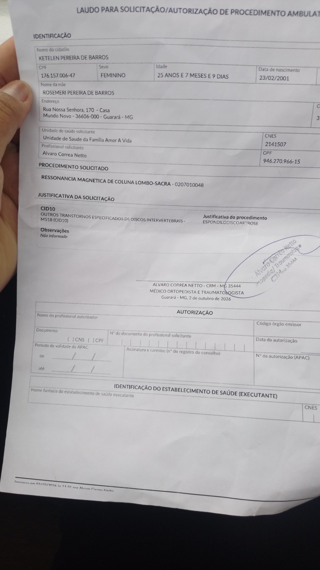 Ressonância magnética da coluna lombosacra