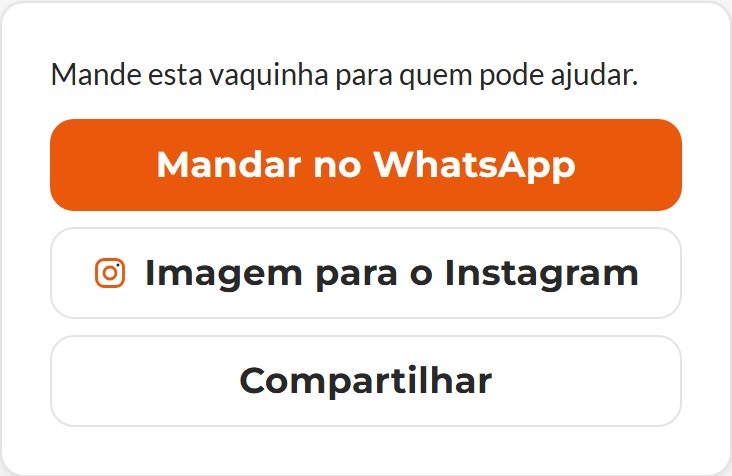 A caixa de compartilhar, na página da vaquinha