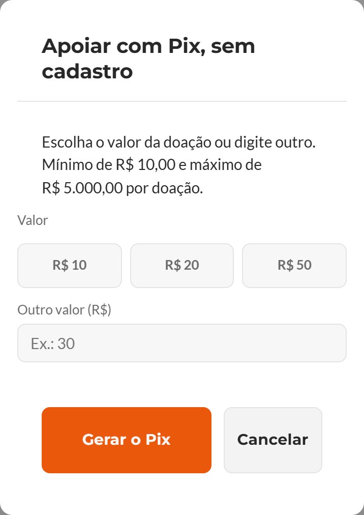 A janela do Pix: escolha o valor ou digite outro